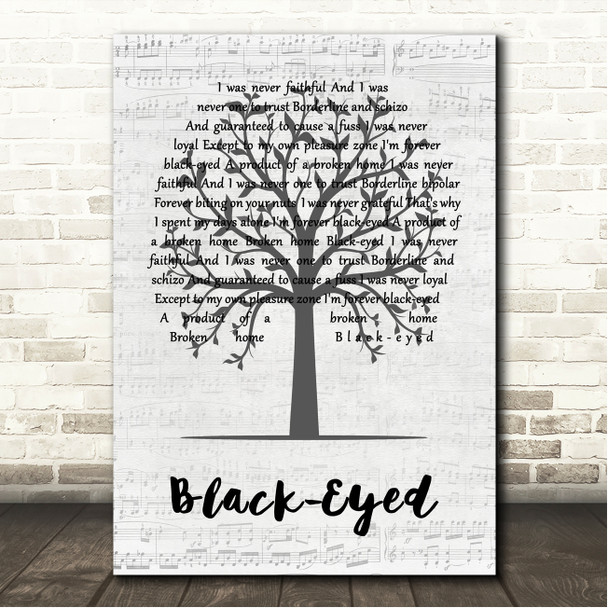 Placebo Black-Eyed Music Script Tree Song Lyric Wall Art Canvas Framed Print