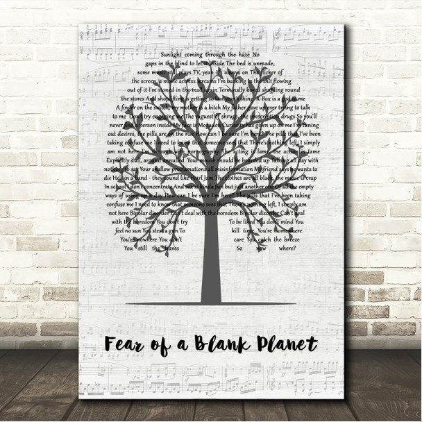 Porcupine Tree Fear of a Blank Planet Music Script Tree Song Lyric Wall Art Canvas Framed Print