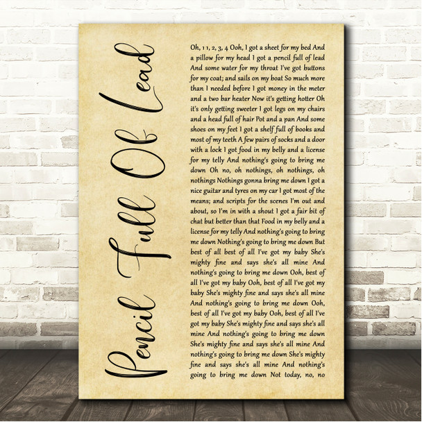 Paolo Nutini Pencil Full Of Lead Rustic Script Song Lyric Wall Art Canvas Framed Print