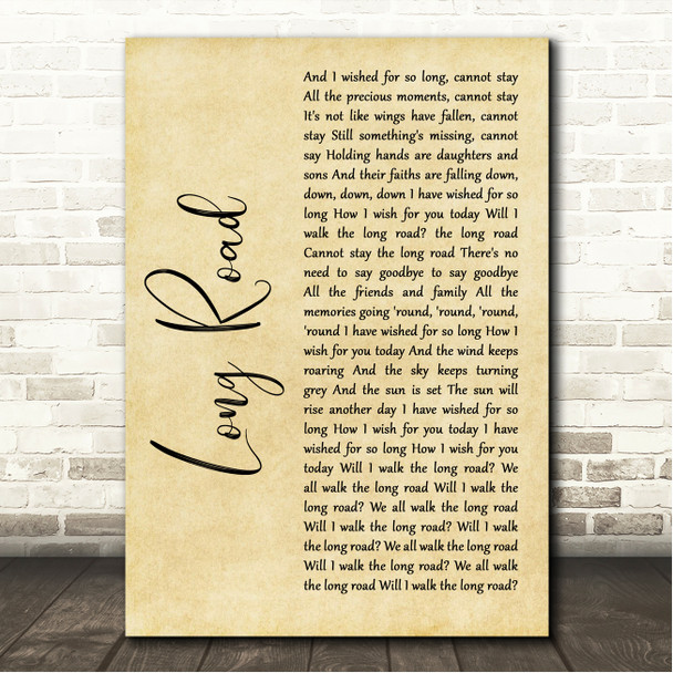 Pearl jam Long Road Rustic Script Song Lyric Wall Art Canvas Framed Print
