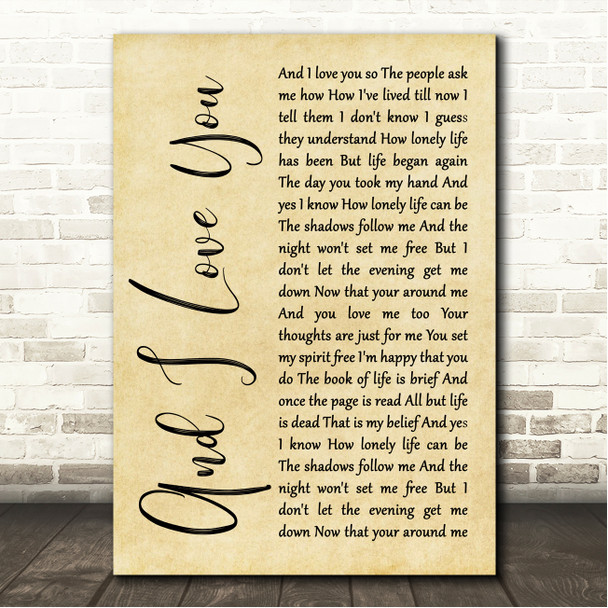Perry Como And I Love You So Rustic Script Song Lyric Wall Art Canvas Framed Print