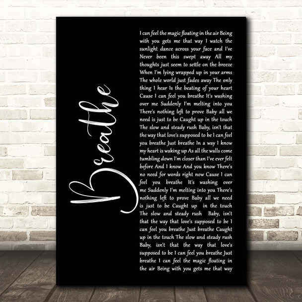 Faith Hill Breathe Black Script Song Lyric Print