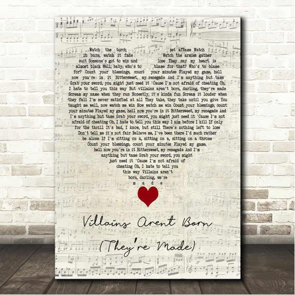 PEGGY Villains Arent Born (Theyre Made) Script Heart Song Lyric Wall Art Canvas Framed Print