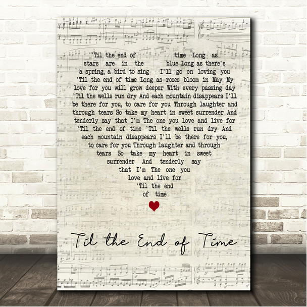 Perry Como Til the End of Time Script Heart Song Lyric Wall Art Canvas Framed Print
