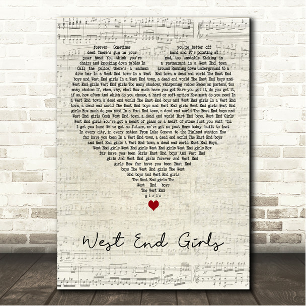Pet Shop Boys West End Girls Script Heart Song Lyric Wall Art Canvas Framed Print