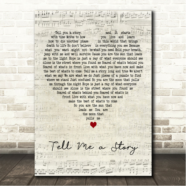 Phillip Phillips Tell Me a Story Script Heart Song Lyric Wall Art Canvas Framed Print
