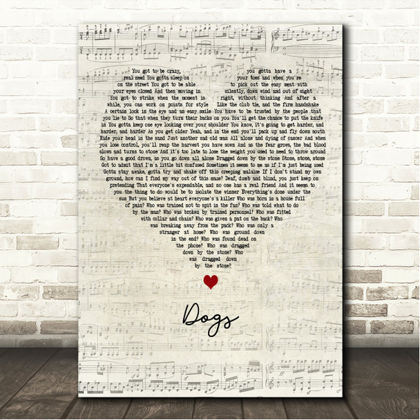 Pink Floyd Dogs Script Heart Song Lyric Wall Art Canvas Framed Print