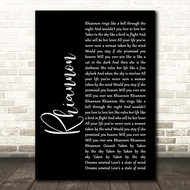 Fleetwood Mac Rhiannon Black Script Song Lyric Print