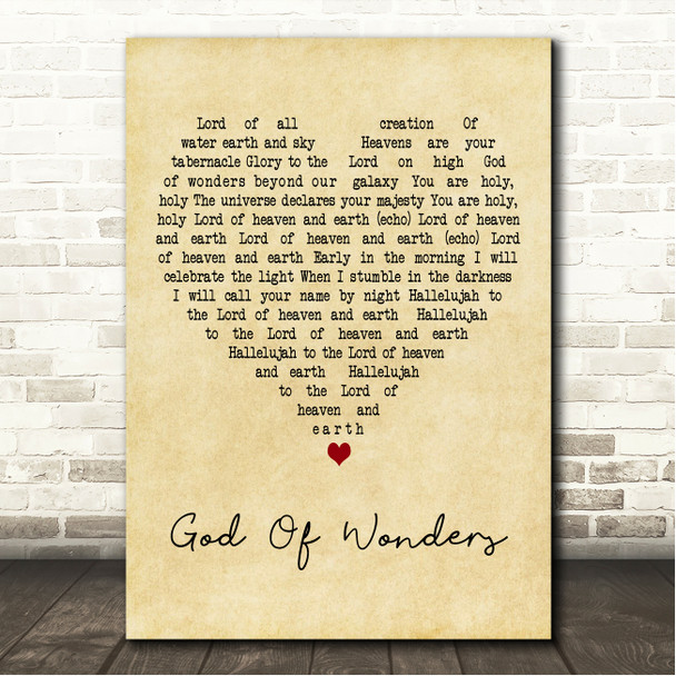 Paul Baloche God Of Wonders Vintage Heart Song Lyric Wall Art Canvas Framed Print