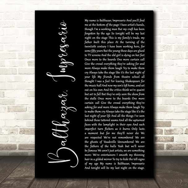 Frank Turner Balthazar, Impresario Black Script Song Lyric Print