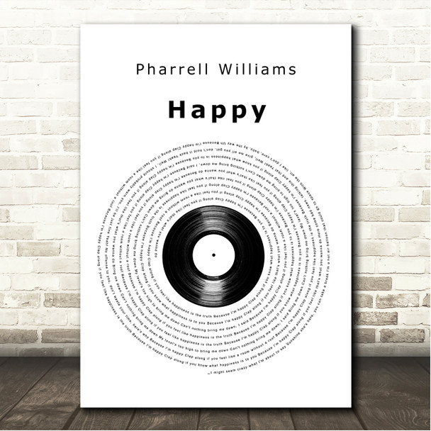 Pharrell Williams Happy Vinyl Record Song Lyric Wall Art Canvas Framed Print