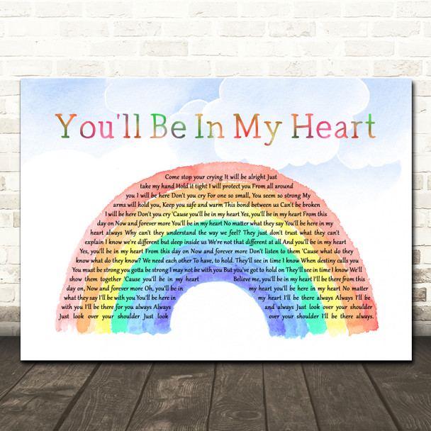 Phil Collins You'll Be In My Heart Watercolour Rainbow & Clouds Song Lyric Wall Art Canvas Framed Print