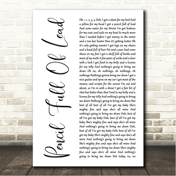 Paolo Nutini Pencil Full Of Lead White Script Song Lyric Wall Art Canvas Framed Print