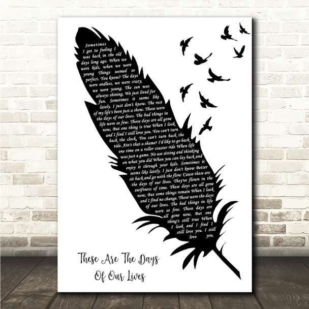 Queen These Are The Days Of Our Lives Black & White Feather & Birds Song Lyric Wall Art Canvas Framed Print