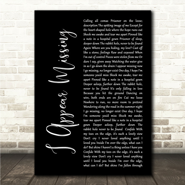 Queens of the Stone Age I Appear Missing Black Script Song Lyric Wall Art Canvas Framed Print