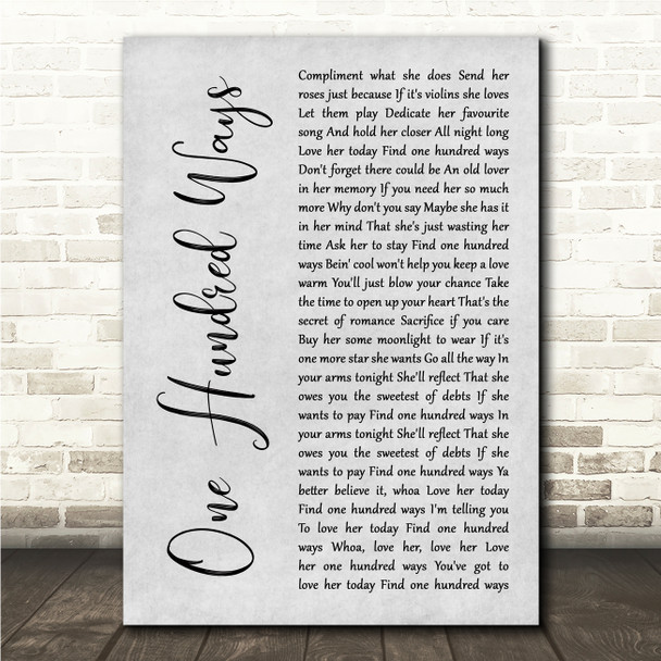 Quincy Jones One Hundred Ways Grey Rustic Script Song Lyric Wall Art Canvas Framed Print