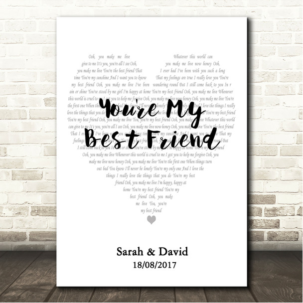 Queen You're My Best Friend Simple Heart Pale Grey Song Lyric Wall Art Canvas Framed Print