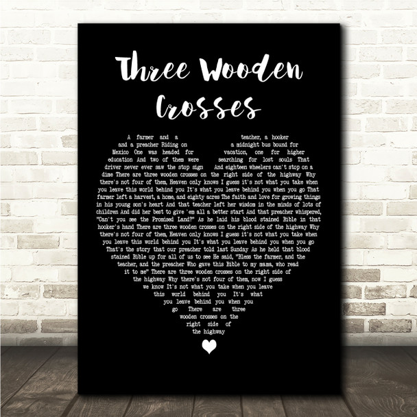 Randy Travis Three Wooden Crosses Black Heart Song Lyric Wall Art Canvas Framed Print