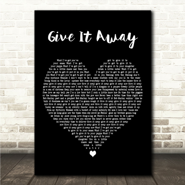 Red Hot Chili Peppers Give It Away Black Heart Song Lyric Wall Art Canvas Framed Print