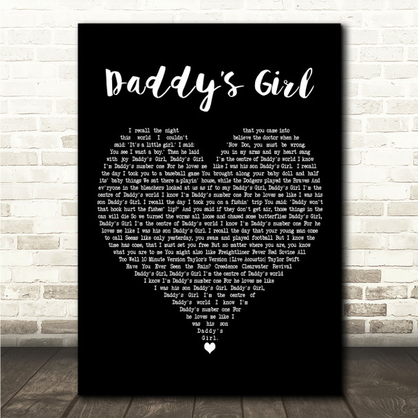 Red Sovine Daddys Girl Black Heart Song Lyric Wall Art Canvas Framed Print