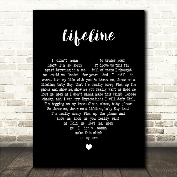 Reuben Gray Lifeline Black Heart Song Lyric Wall Art Canvas Framed Print