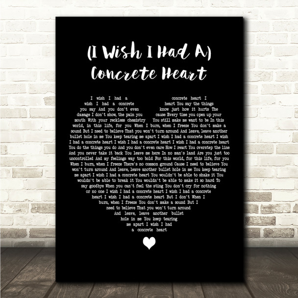Rick Springfield (I Wish I Had A) Concrete Heart Black Heart Song Lyric Wall Art Canvas Framed Print