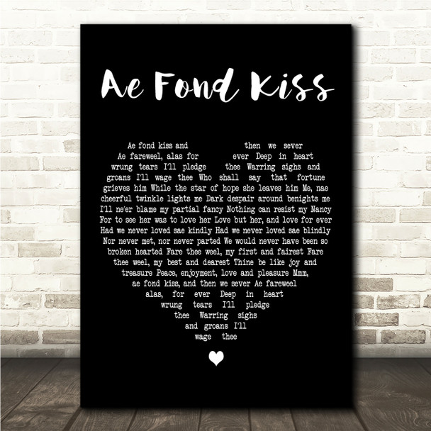 Robert Burns Ae Fond Kiss Black Heart Song Lyric Wall Art Canvas Framed Print