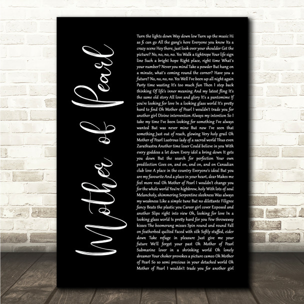 Roxy Music Mother of Pearl Black Script Song Lyric Wall Art Canvas Framed Print