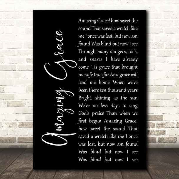Hymn Amazing Grace Black Script Song Lyric Print
