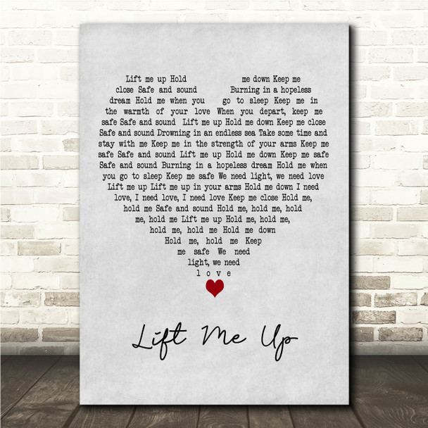 Rihanna Lift Me Up Grey Heart Song Lyric Wall Art Canvas Framed Print