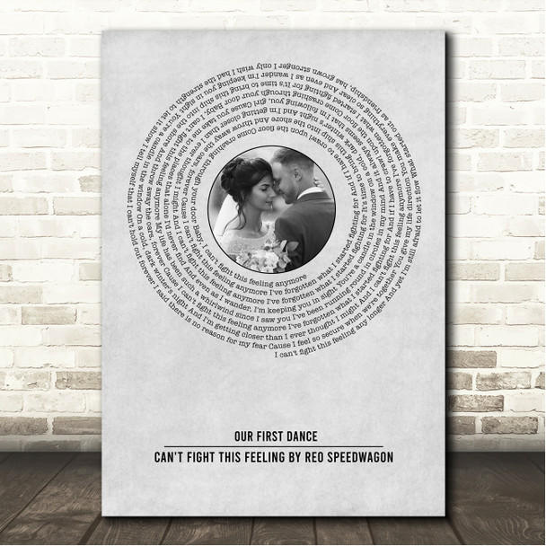 REO Speedwagon Can't Fight This Feeling Grey Vinyl Record Wedding First Dance Photo Song Lyric Wall Art Canvas Framed Print