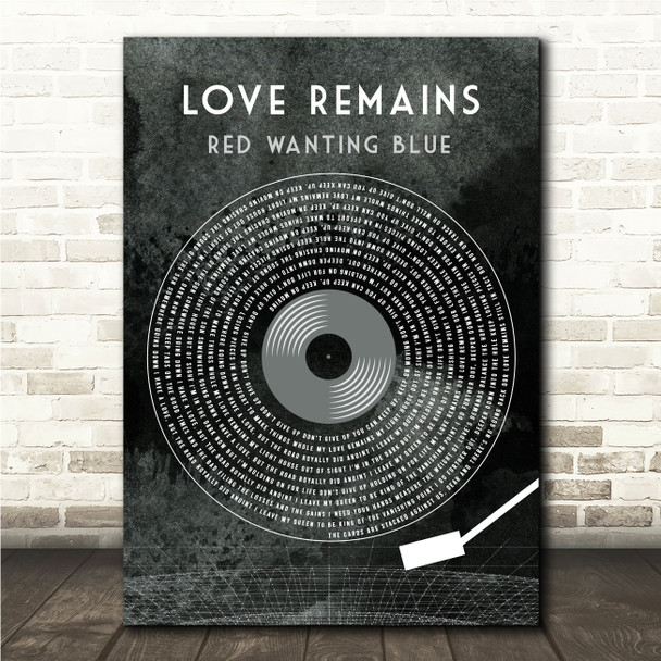 Red Wanting Blue Love Remains Grunge Grey Vinyl Record Song Lyric Wall Art Canvas Framed Print