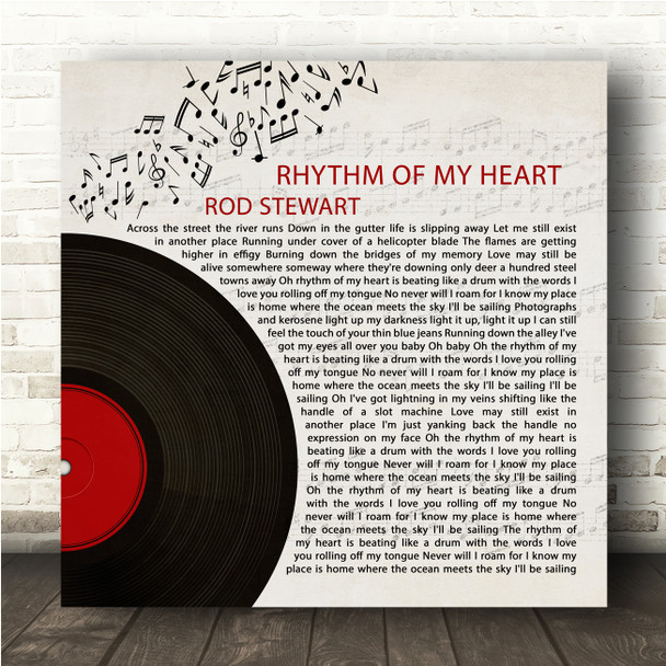 Rod Stewart Rhythm Of My Heart Half Record & Music Notes Square Song Lyric Wall Art Canvas Framed Print