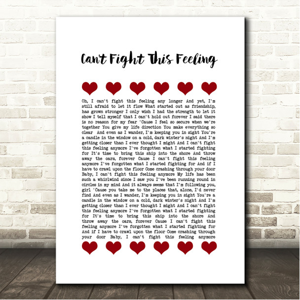 REO Speedwagon Cant Fight This Feeling Red Hearts In Row Song Lyric Wall Art Canvas Framed Print