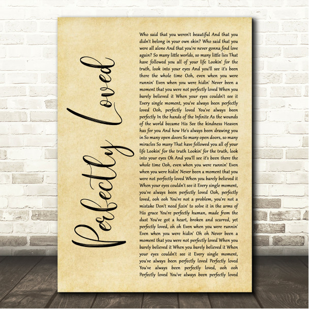 Rachael Lampa Perfectly Loved Rustic Script Song Lyric Wall Art Canvas Framed Print