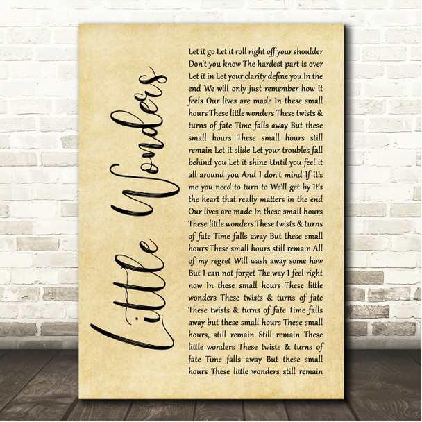 Rob Thomas Little Wonders Rustic Script Song Lyric Wall Art Canvas Framed Print
