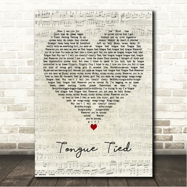 Red Dwarf Tongue Tied Script Heart Song Lyric Wall Art Canvas Framed Print