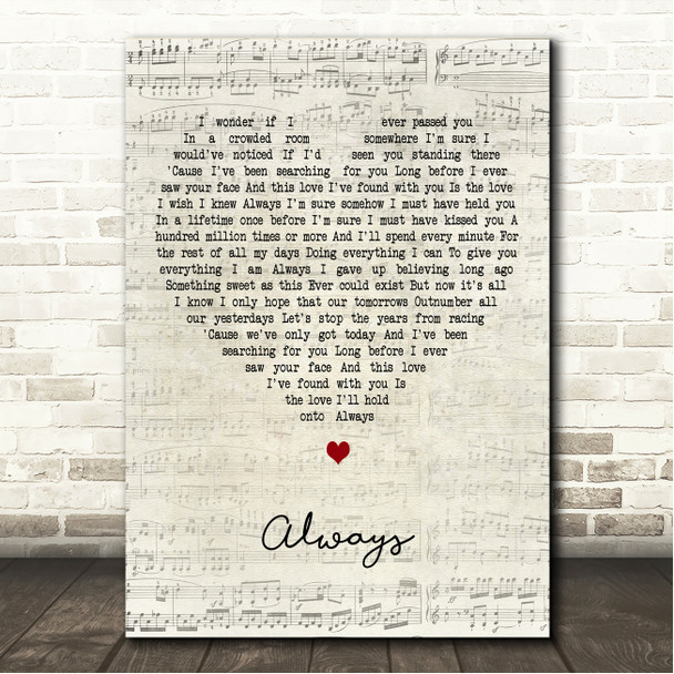 Richard Marx Always Script Heart Song Lyric Wall Art Canvas Framed Print