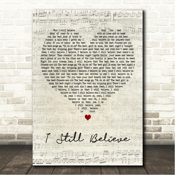 Russell Dickerson I Still Believe Script Heart Song Lyric Wall Art Canvas Framed Print