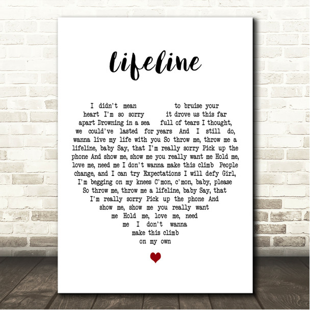 Reuben Gray Lifeline White Heart Song Lyric Wall Art Canvas Framed Print