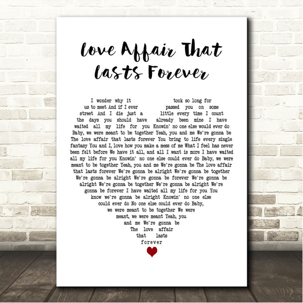 Richard Marx Love Affair That Lasts Forever White Heart Song Lyric Wall Art Canvas Framed Print