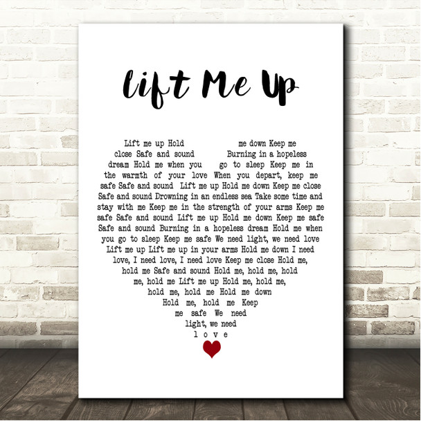 Rihanna Lift Me Up White Heart Song Lyric Wall Art Canvas Framed Print