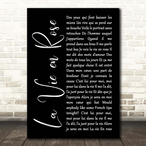 Lady Gaga La Vie en Rose Black Script Song Lyric Print