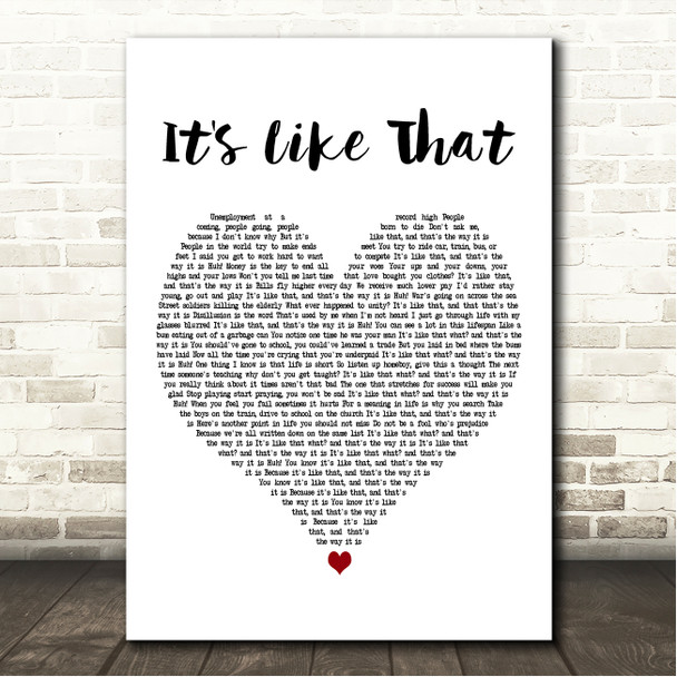 Run-D.M.C. It's Like That White Heart Song Lyric Wall Art Canvas Framed Print