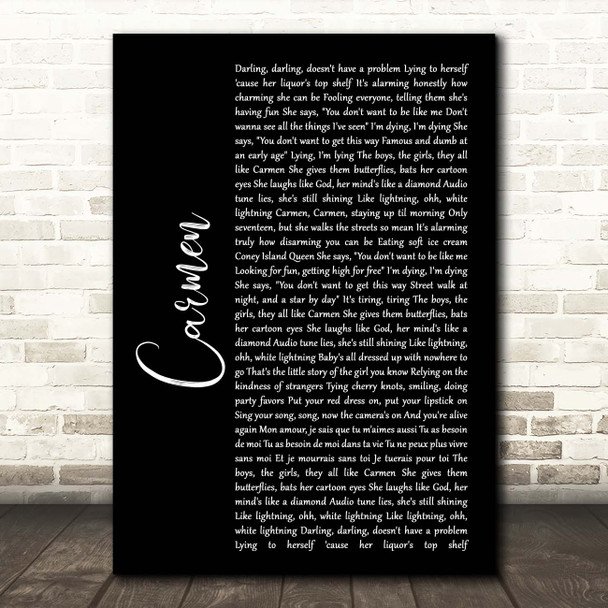 Lana Del Rey Carmen Black Script Song Lyric Print