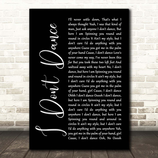 Lee Brice I Don't Dance Black Script Song Lyric Print