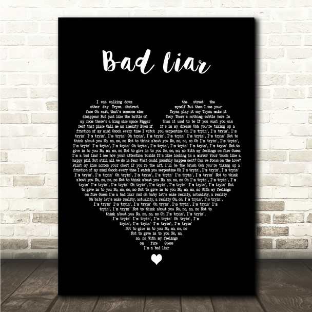Selena Gomez Bad Liar Black Heart Song Lyric Wall Art Canvas Framed Print