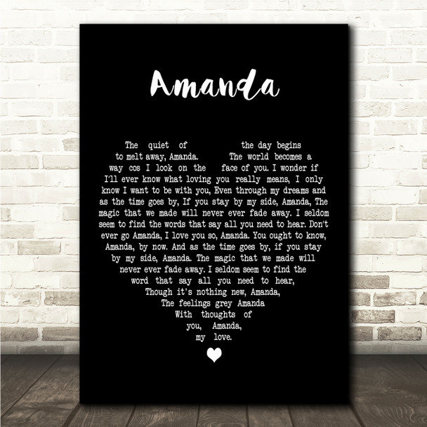 Stuart Gillies Amanda Black Heart Song Lyric Wall Art Canvas Framed Print