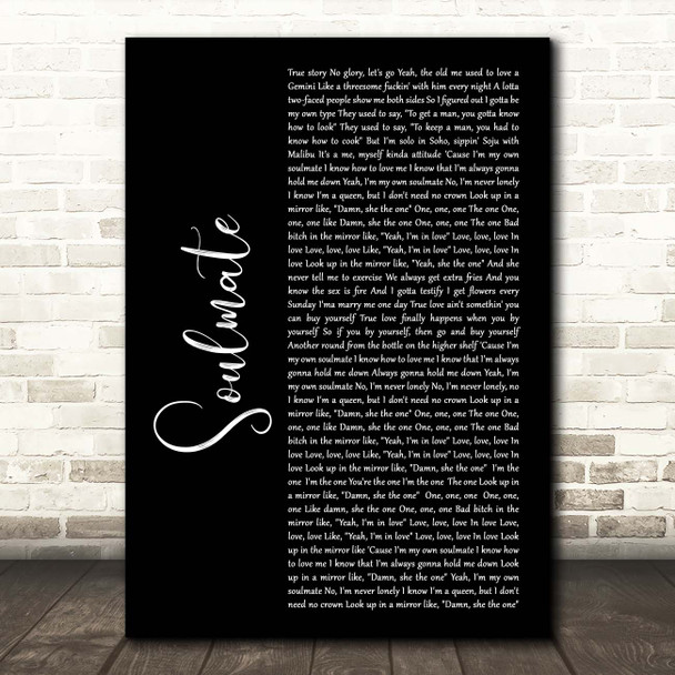 Lizzo Soulmate Black Script Song Lyric Print
