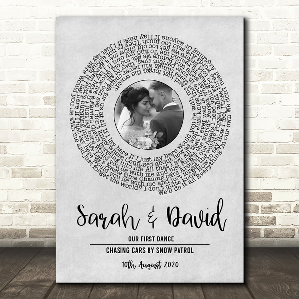 Snow Patrol Chasing Cars Grey Vinyl Record Wedding First Dance Photo Song Lyric Wall Art Canvas Framed Print